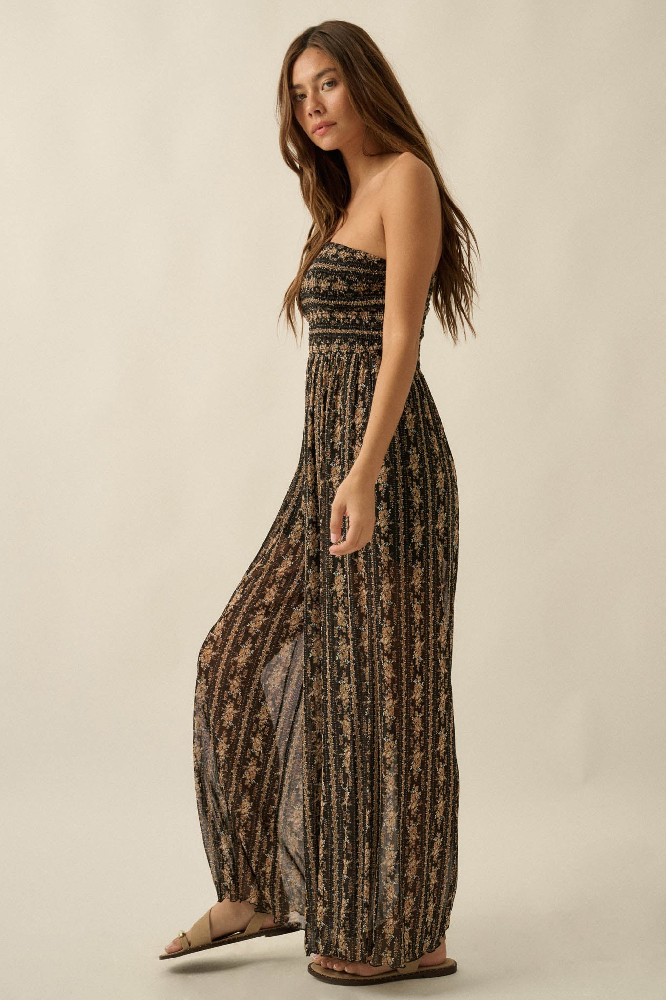 Plenty of Petals Floral Mesh Strapless Jumpsuit - ShopPromesa