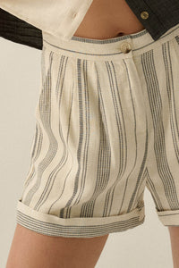 Get Along Pinstripe Pleated Cuffed Pocket Shorts - ShopPromesa