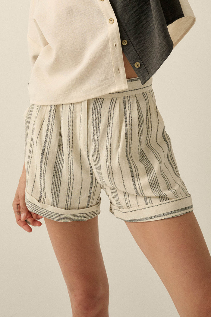 Get Along Pinstripe Pleated Cuffed Pocket Shorts - ShopPromesa