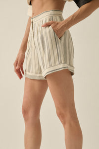 Get Along Pinstripe Pleated Cuffed Pocket Shorts - ShopPromesa