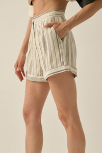 Get Along Pinstripe Pleated Cuffed Pocket Shorts - ShopPromesa