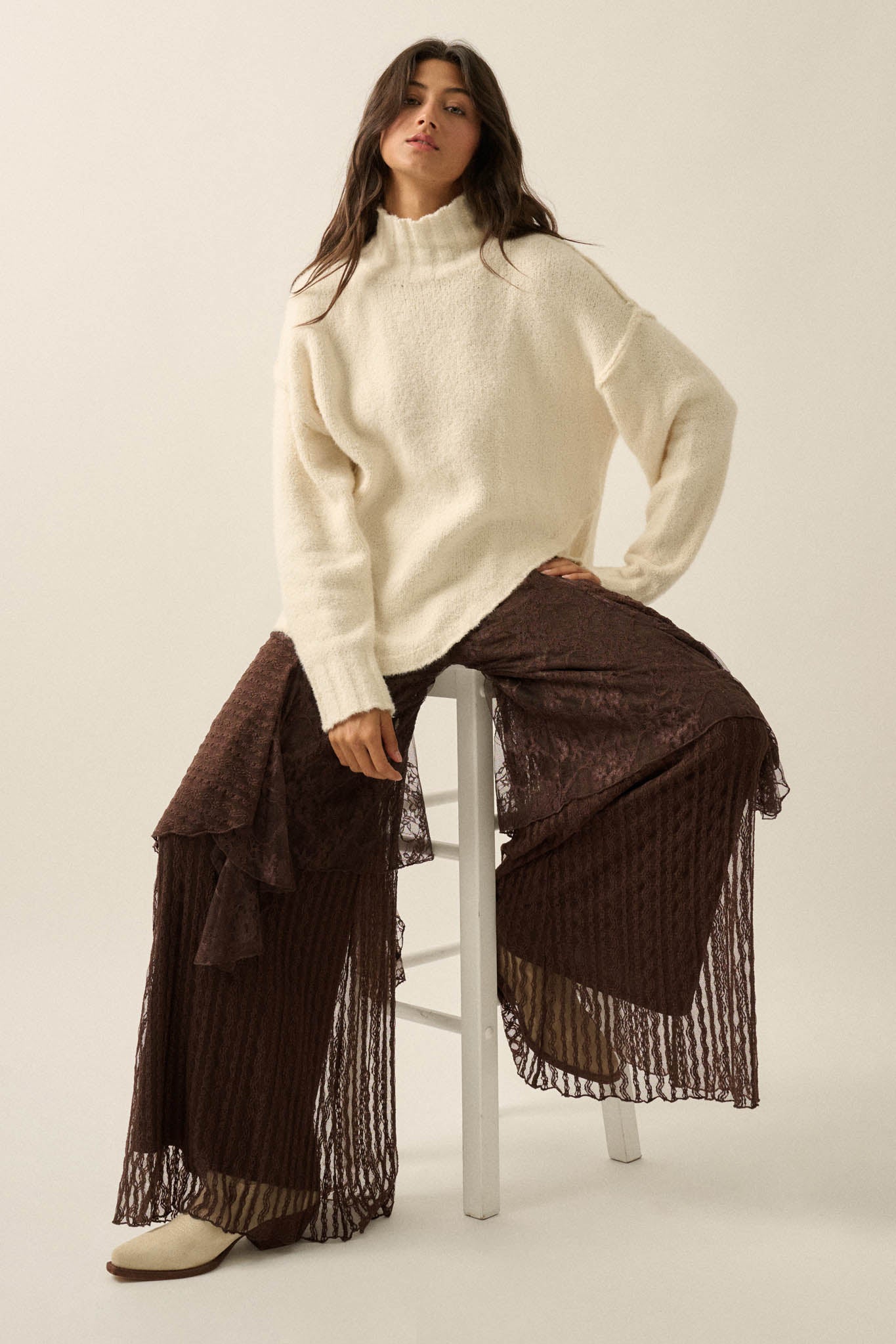 Earth Angel Lace Cascade Ruffle Wide-Leg Pants - ShopPromesa