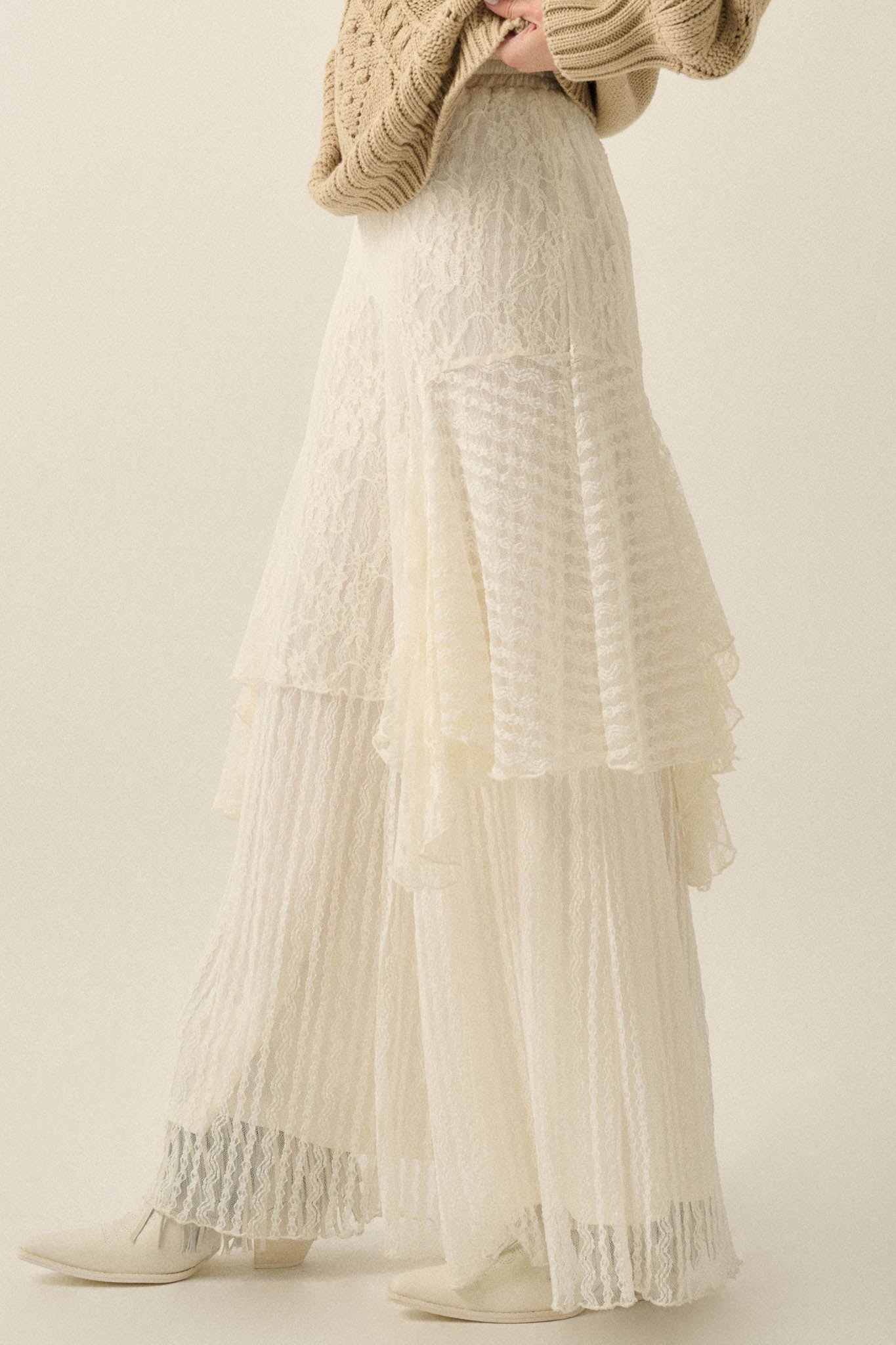 Earth Angel Lace Cascade Ruffle Wide-Leg Pants - ShopPromesa