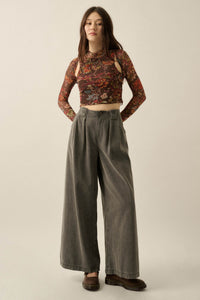 Step Ahead Denim Pleated Wide-Leg Pocket Pants - ShopPromesa