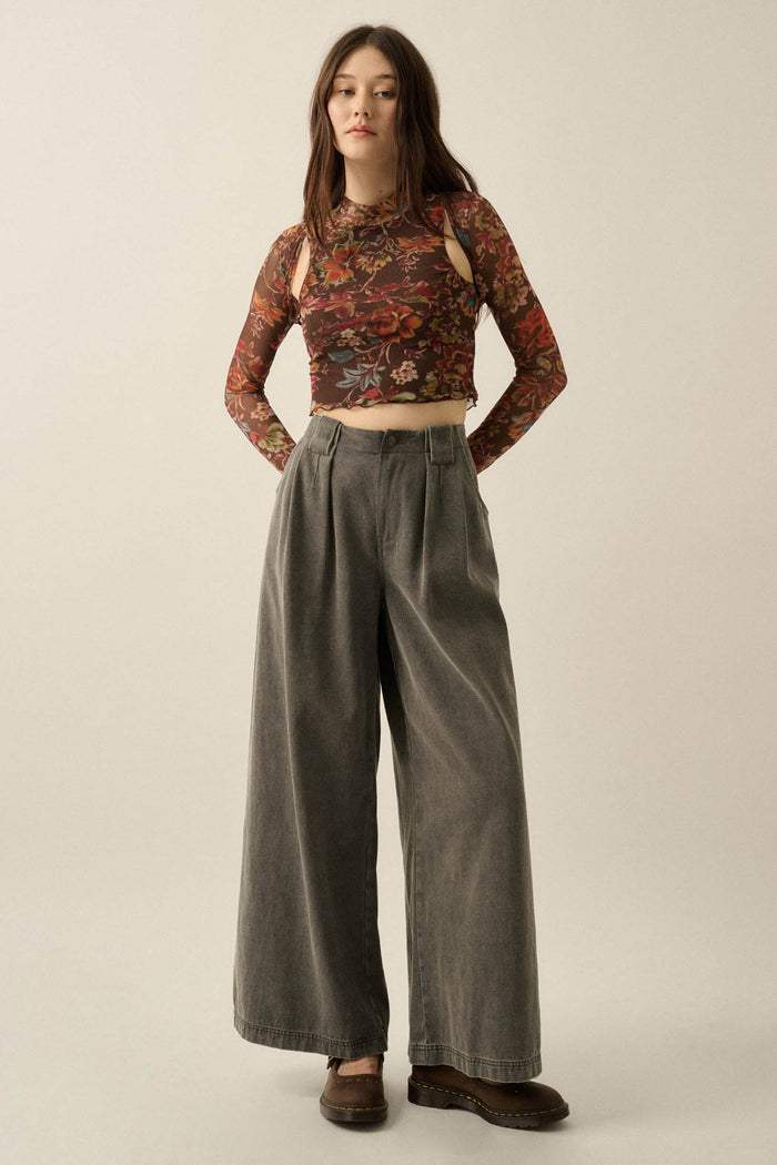 Step Ahead Denim Pleated Wide-Leg Pocket Pants - ShopPromesa