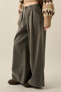 Step Ahead Denim Pleated Wide-Leg Pocket Pants - ShopPromesa