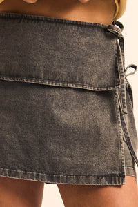Stepping Out Washed Denim Wrap Side-Tie Mini Skort - ShopPromesa
