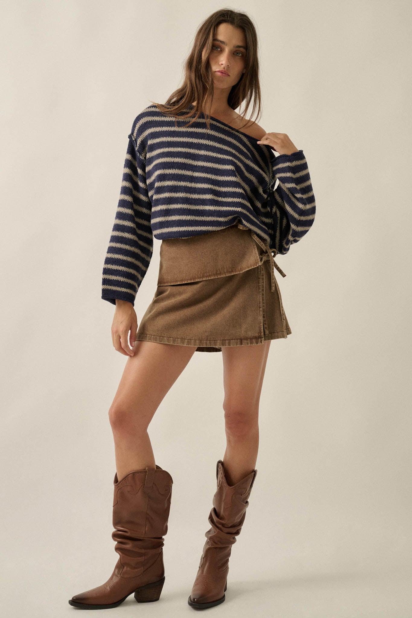 Stepping Out Washed Denim Wrap Side-Tie Mini Skort - ShopPromesa