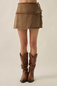 Stepping Out Washed Denim Wrap Side-Tie Mini Skort - ShopPromesa