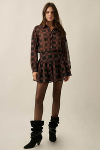 Let's Meet Again Plaid Chiffon Drop-Waist Shirt Romper - ShopPromesa