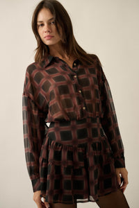 Let's Meet Again Plaid Chiffon Drop-Waist Shirt Romper - ShopPromesa
