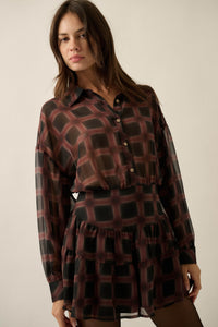 Let's Meet Again Plaid Chiffon Drop-Waist Shirt Romper - ShopPromesa