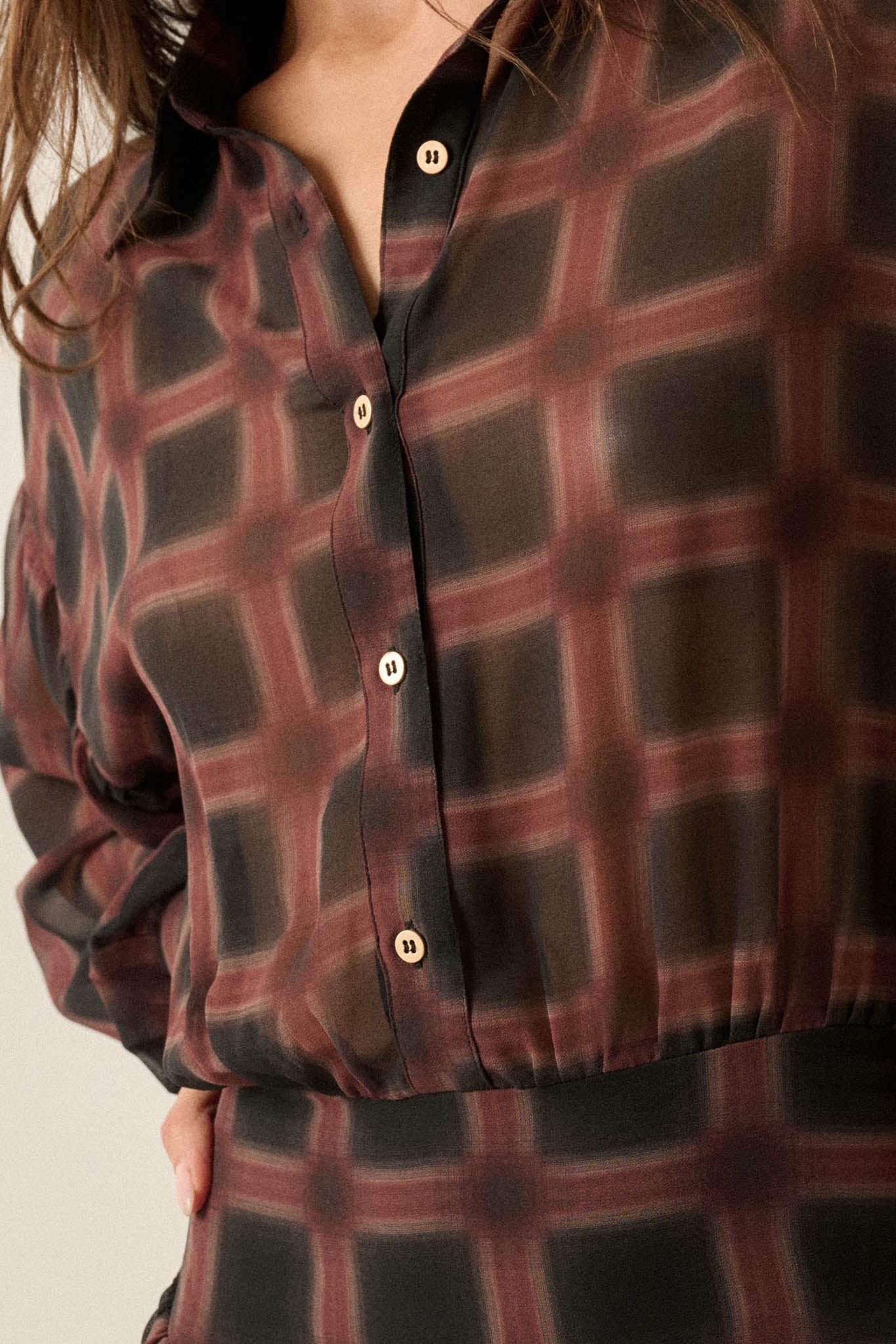 Let's Meet Again Plaid Chiffon Drop-Waist Shirt Romper - ShopPromesa