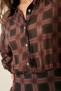 Let's Meet Again Plaid Chiffon Drop-Waist Shirt Romper - ShopPromesa