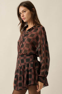 Let's Meet Again Plaid Chiffon Drop-Waist Shirt Romper - ShopPromesa