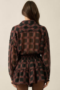 Let's Meet Again Plaid Chiffon Drop-Waist Shirt Romper - ShopPromesa