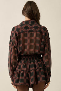 Let's Meet Again Plaid Chiffon Drop-Waist Shirt Romper - ShopPromesa