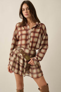 Let's Meet Again Plaid Chiffon Drop-Waist Shirt Romper - ShopPromesa