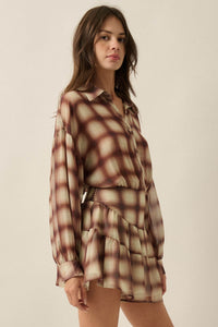 Let's Meet Again Plaid Chiffon Drop-Waist Shirt Romper - ShopPromesa