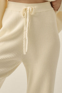Downtown Lounge Ribbed Knit Drawstring Sweater Pants - ShopPromesa