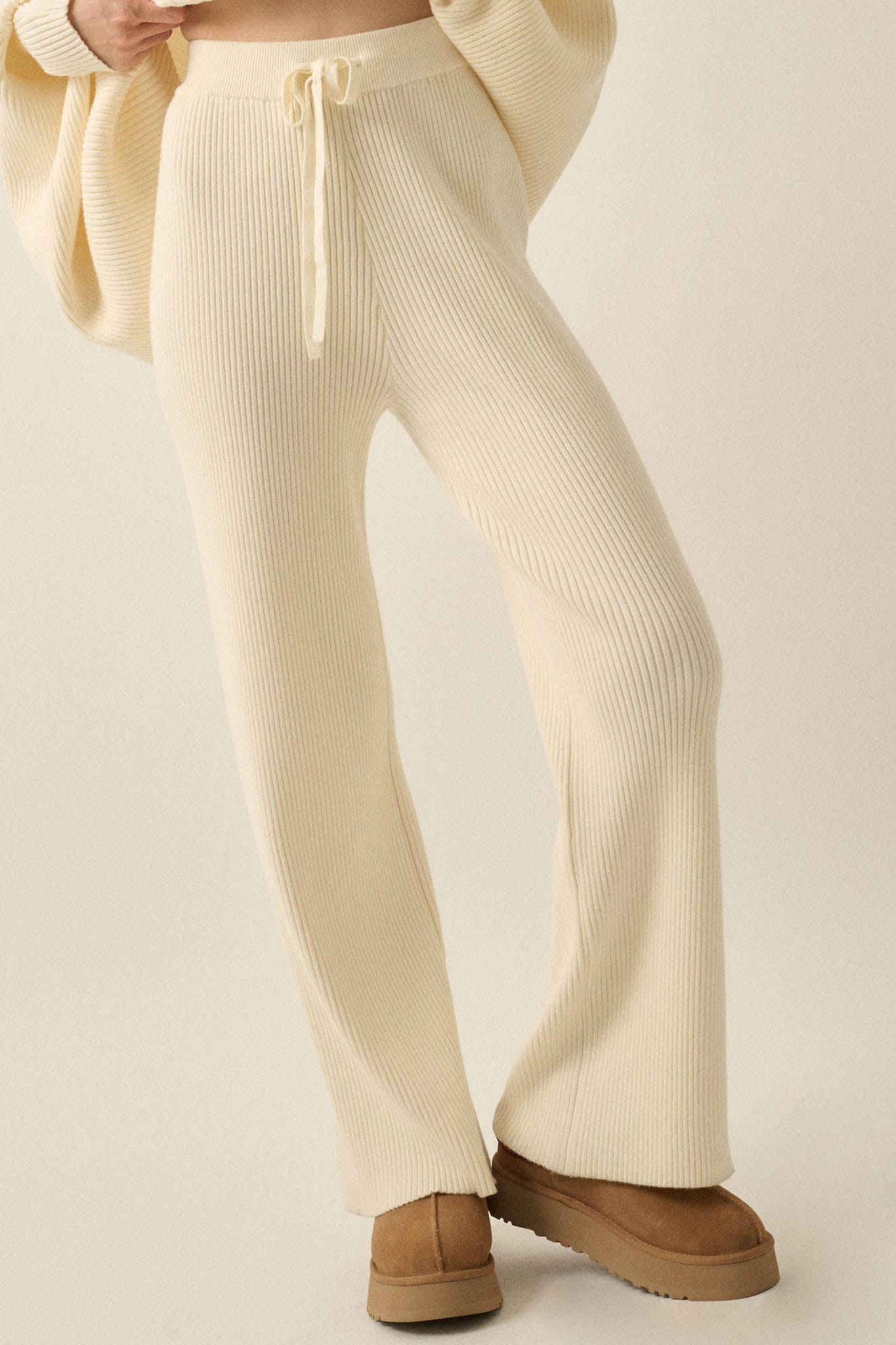 Downtown Lounge Ribbed Knit Drawstring Sweater Pants - ShopPromesa