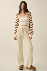 Downtown Lounge Ribbed Knit Drawstring Sweater Pants - ShopPromesa