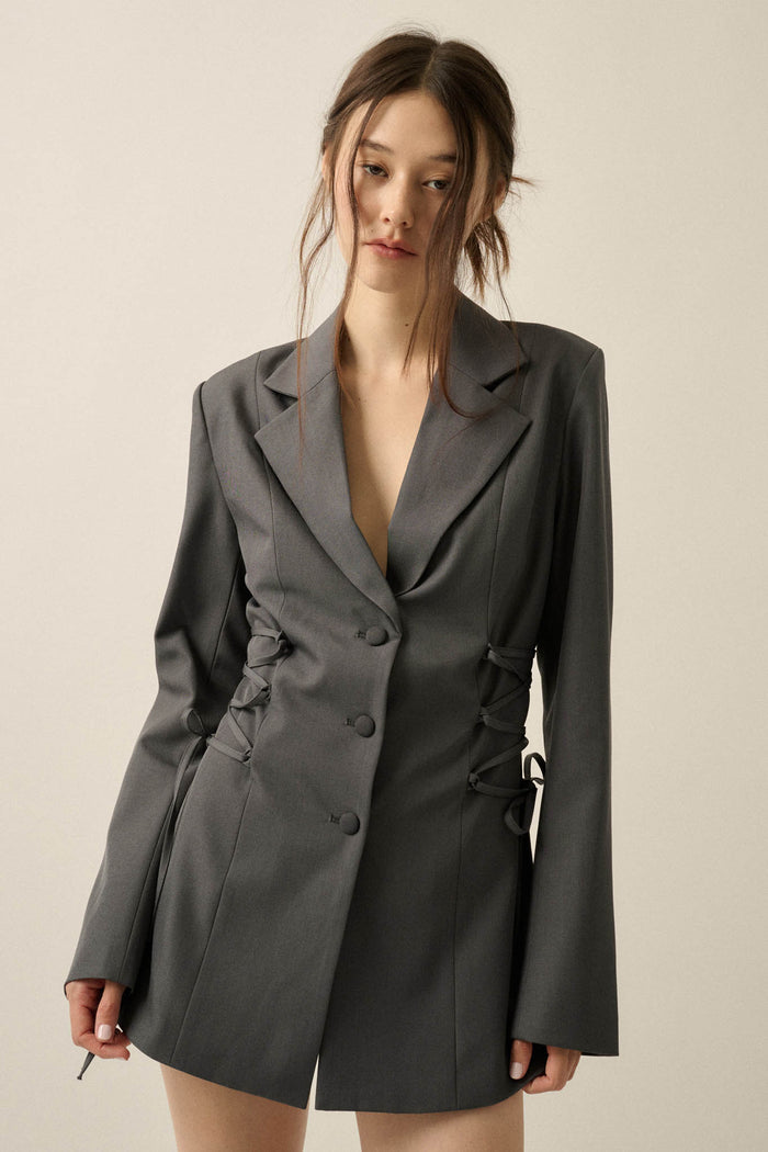 Self Made Gabardine Lace-Up Buttoned Blazer Romper - ShopPromesa