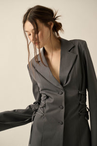 Self Made Gabardine Lace-Up Buttoned Blazer Romper - ShopPromesa