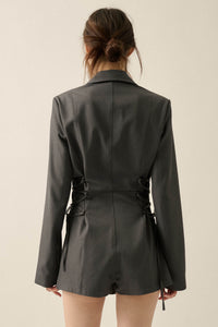 Self Made Gabardine Lace-Up Buttoned Blazer Romper - ShopPromesa