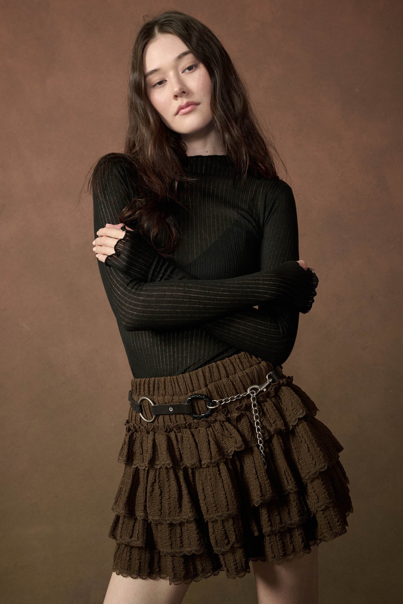 Darling Doll Ruffled Bouclé-Knit Lace-Trim Mini Skort - ShopPromesa