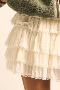 Darling Doll Ruffled Bouclé-Knit Lace-Trim Mini Skort - ShopPromesa