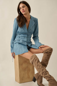 Blue Chip Denim Lace-Up Buttoned Blazer Romper - ShopPromesa