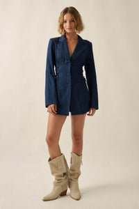 Blue Chip Denim Lace-Up Buttoned Blazer Romper - ShopPromesa