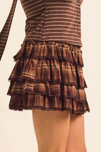 Orchard Picnic Plaid Tiered Ruffle Mini Skort - ShopPromesa