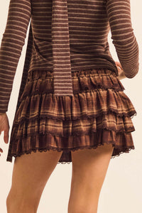 Orchard Picnic Plaid Tiered Ruffle Mini Skort - ShopPromesa