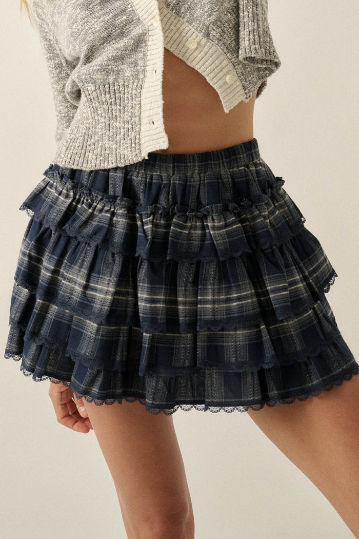 Orchard Picnic Plaid Tiered Ruffle Mini Skort - ShopPromesa