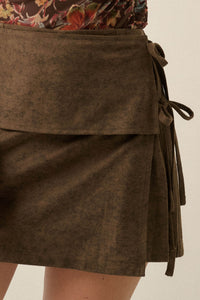 Step It Up Vegan Suede Wrap Side-Tie Mini Skort - ShopPromesa