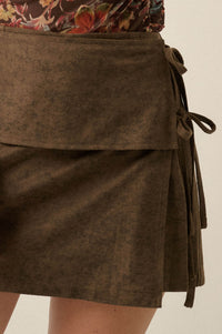 Step It Up Vegan Suede Wrap Side-Tie Mini Skort - ShopPromesa