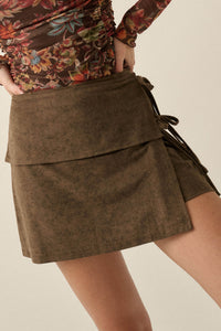 Step It Up Vegan Suede Wrap Side-Tie Mini Skort - ShopPromesa