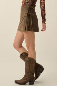 Step It Up Vegan Suede Wrap Side-Tie Mini Skort - ShopPromesa