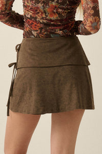 Step It Up Vegan Suede Wrap Side-Tie Mini Skort - ShopPromesa