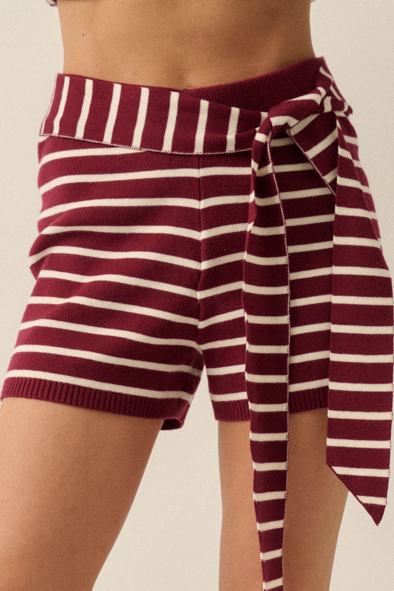 Next in Line Striped Knit Waist-Tie Sweater Shorts - ShopPromesa