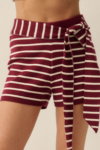 Next in Line Striped Knit Waist-Tie Sweater Shorts - ShopPromesa