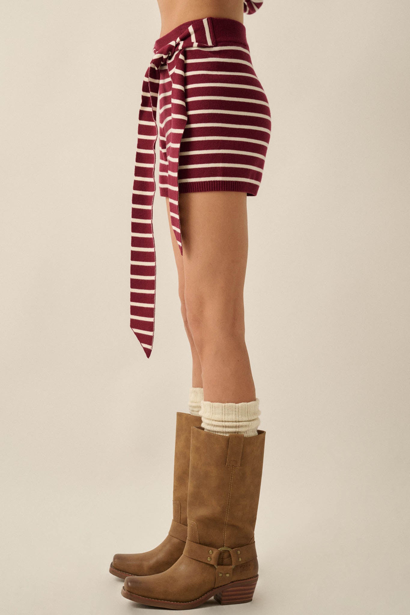 Next in Line Striped Knit Waist-Tie Sweater Shorts - ShopPromesa