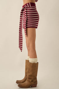 Next in Line Striped Knit Waist-Tie Sweater Shorts - ShopPromesa