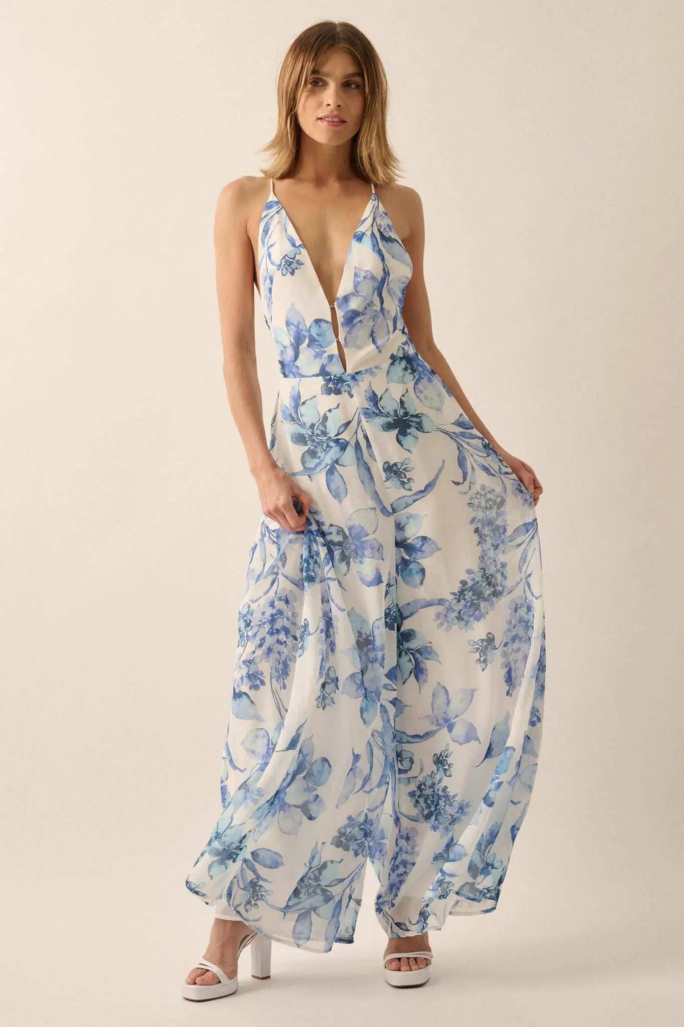 Garden Light Floral Chiffon Wide-Leg Cami Jumpsuit Garden Light Floral Chiffon Wide-Leg Cami Jumpsuit