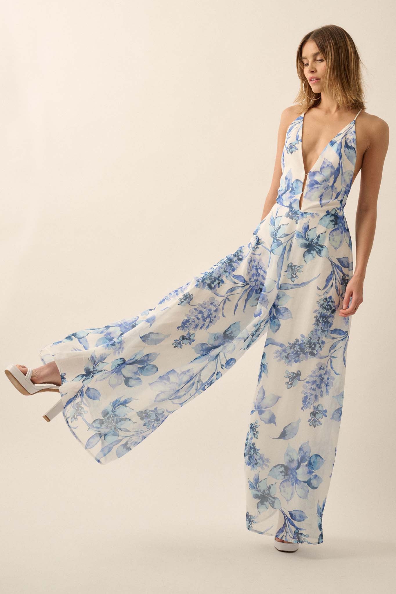 Garden Light Floral Chiffon Wide-Leg Cami Jumpsuit - ShopPromesa