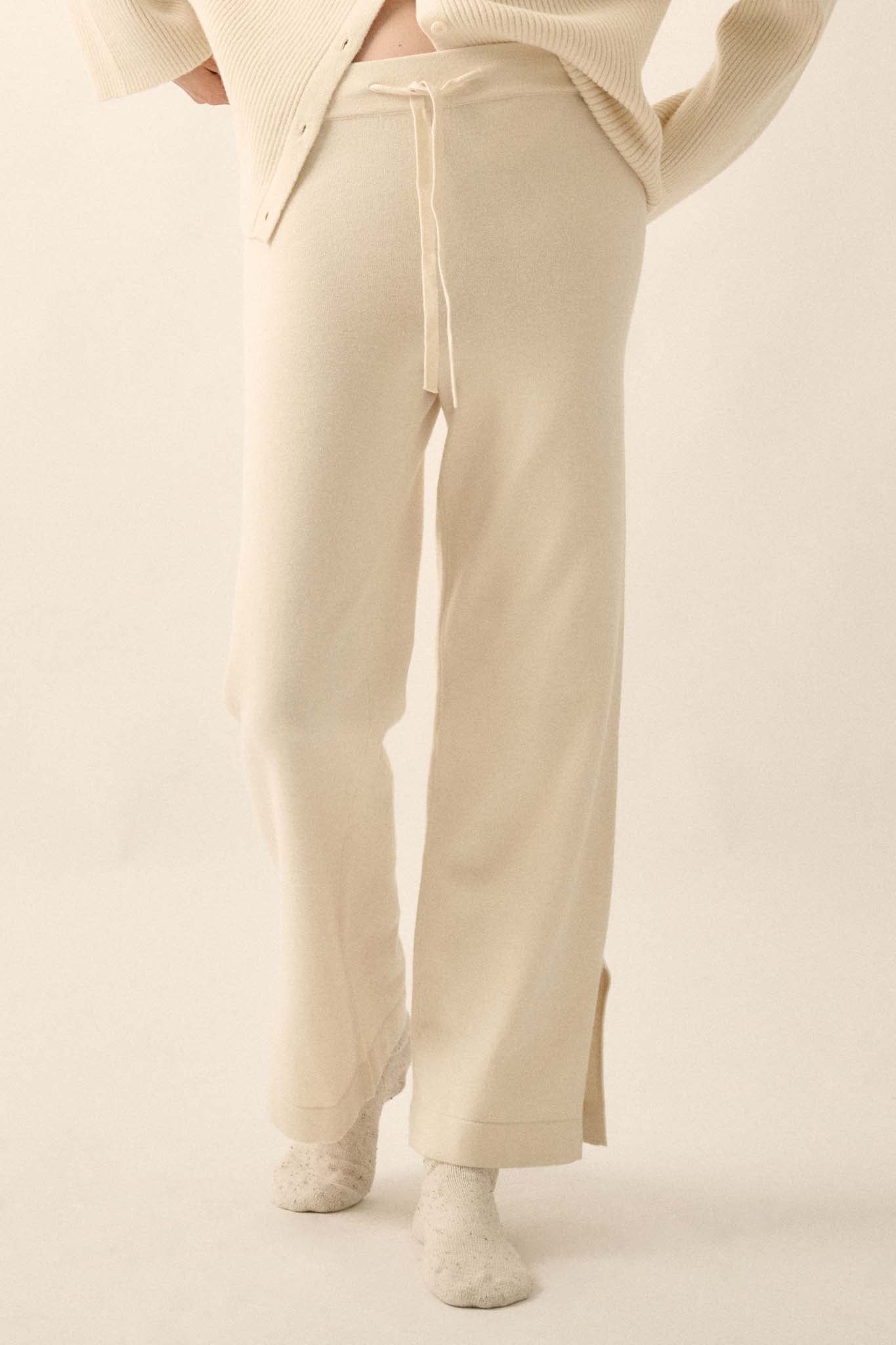 Promise the Label Brushed Knit Split-Hem Pants - ShopPromesa