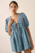 Denim Princess Pleated Puff-Sleeve Babydoll Romper - ShopPromesa