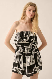 Shape of You Geo-Print Strapless Flounce Romper - ShopPromesa